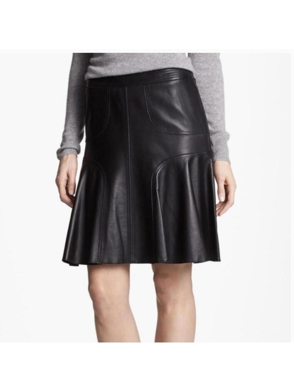 Halogen Black Leather Flounce Mini Skirt Womens 4 NWT Preppy